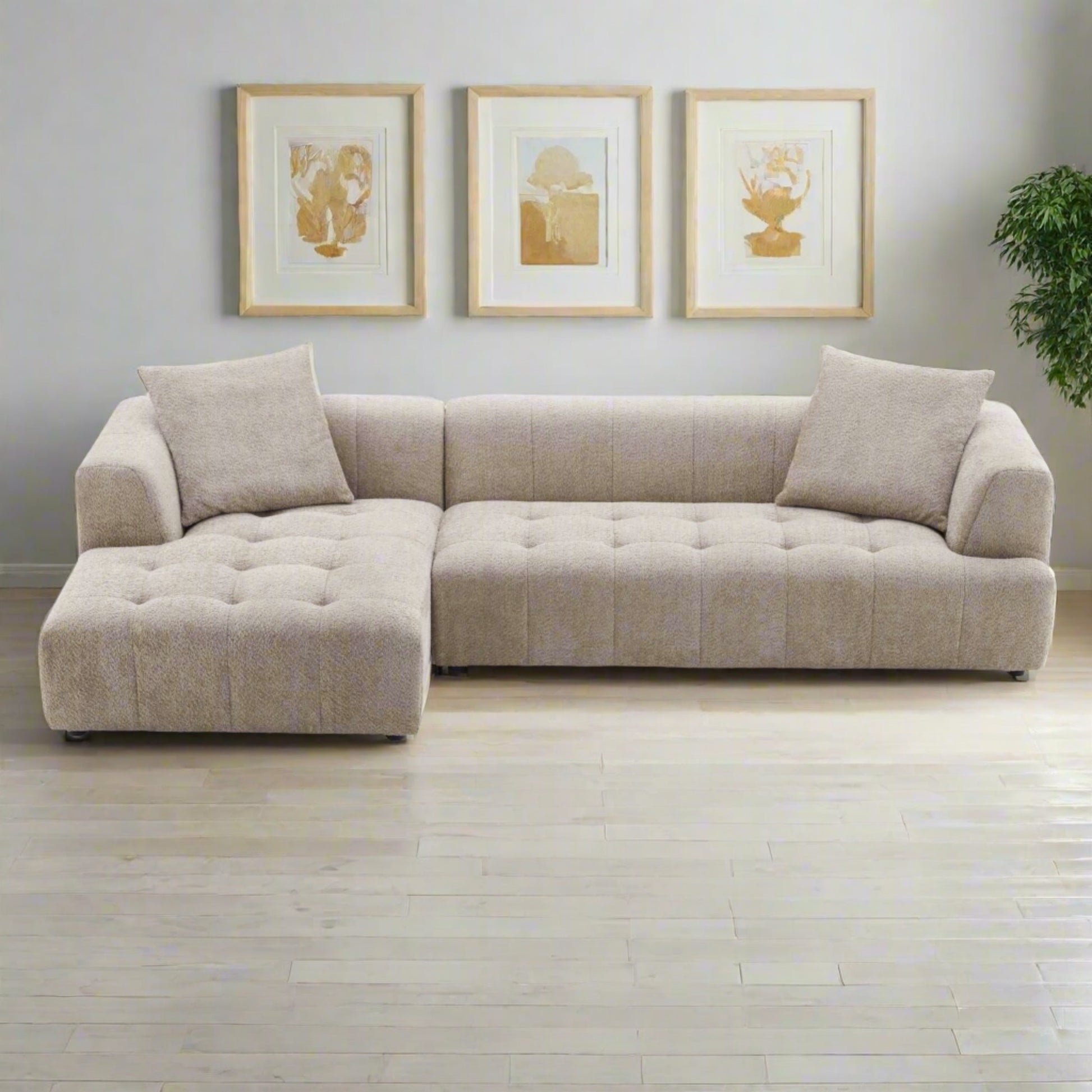 Kaynes Modern boucle sectional with soft, textured upholstery.