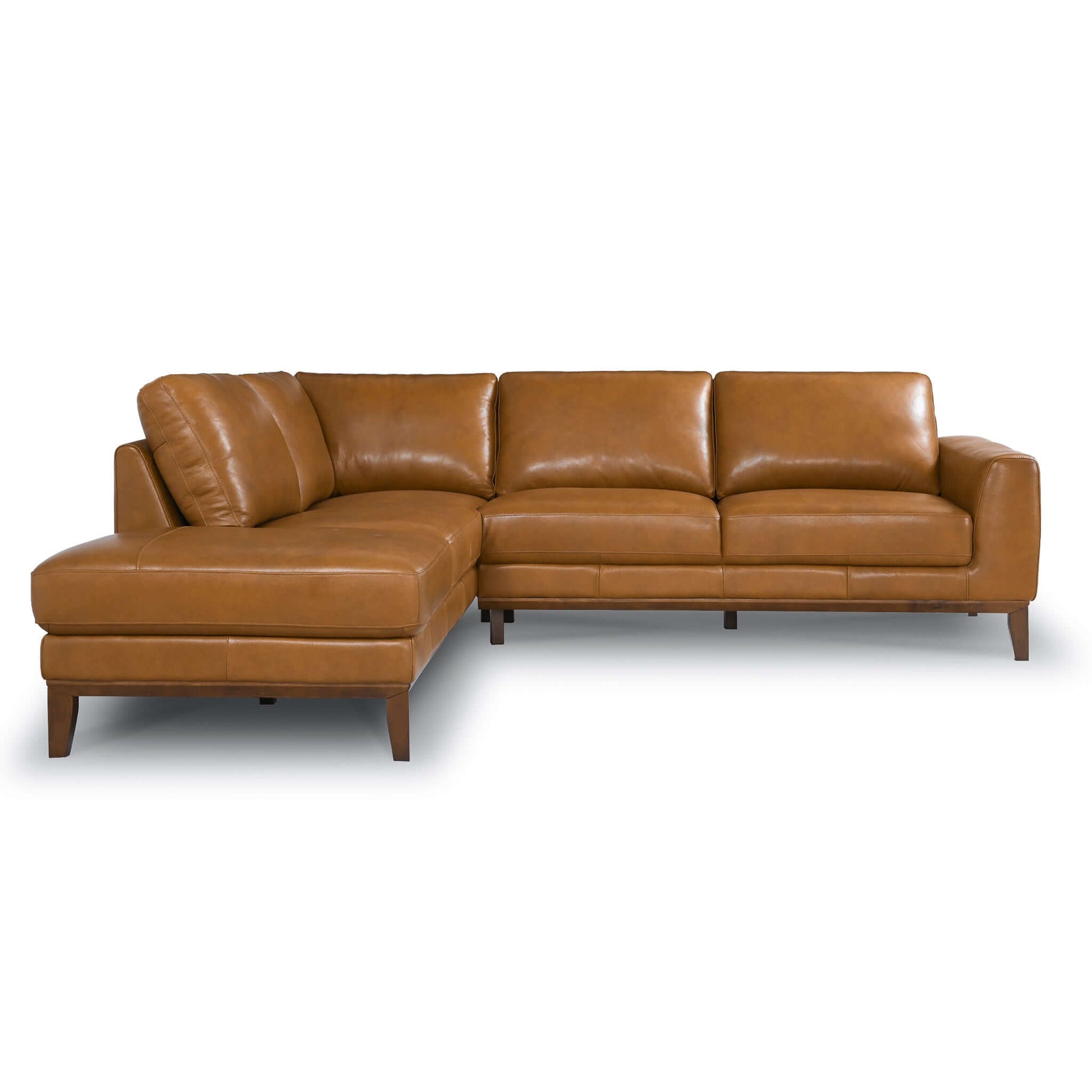 Brown London Mid-Century Modern Leather Sectional Sofa