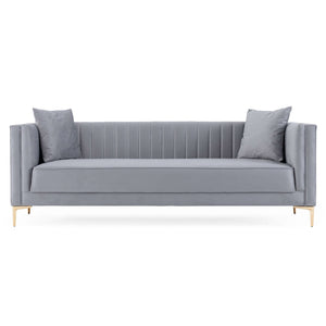 Grey Angelina Mid-Century Modern Velvet Tufted Sofa