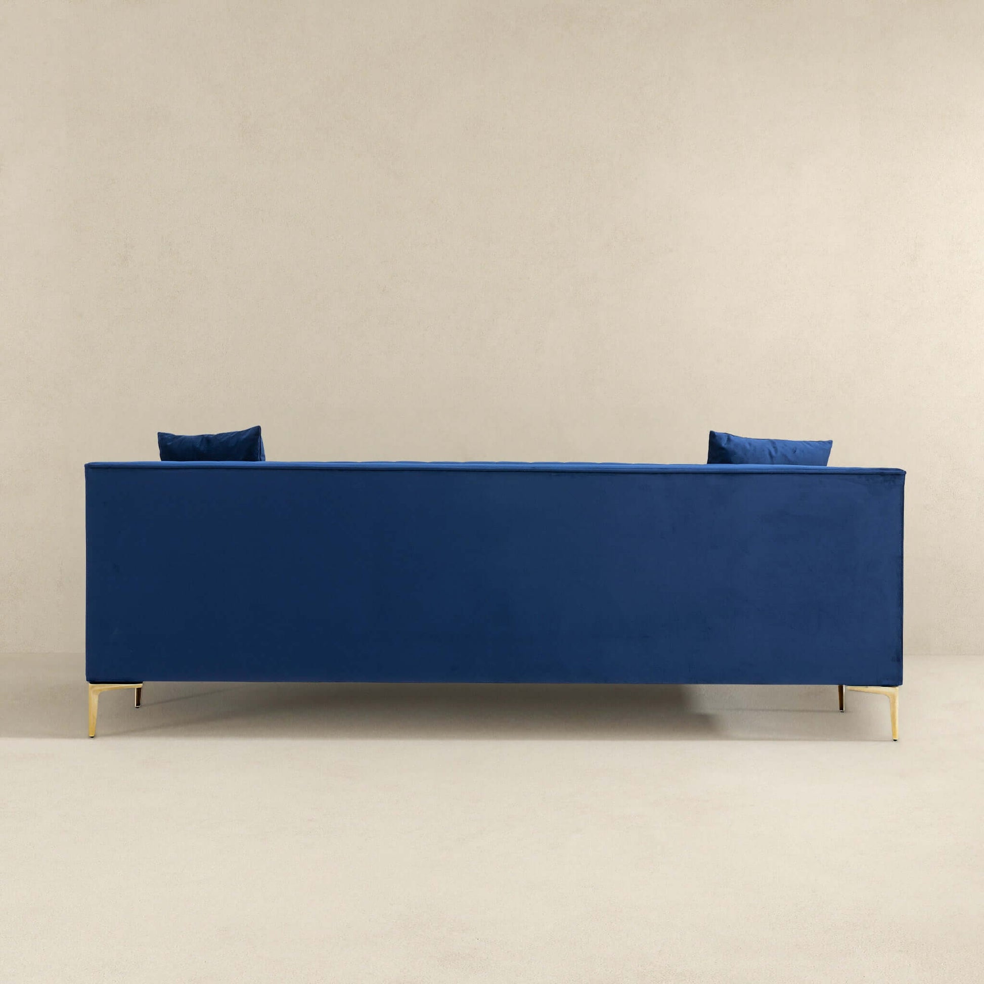 Angelina Mid-Century Modern Dark Blue Velvet Tufted Sofa