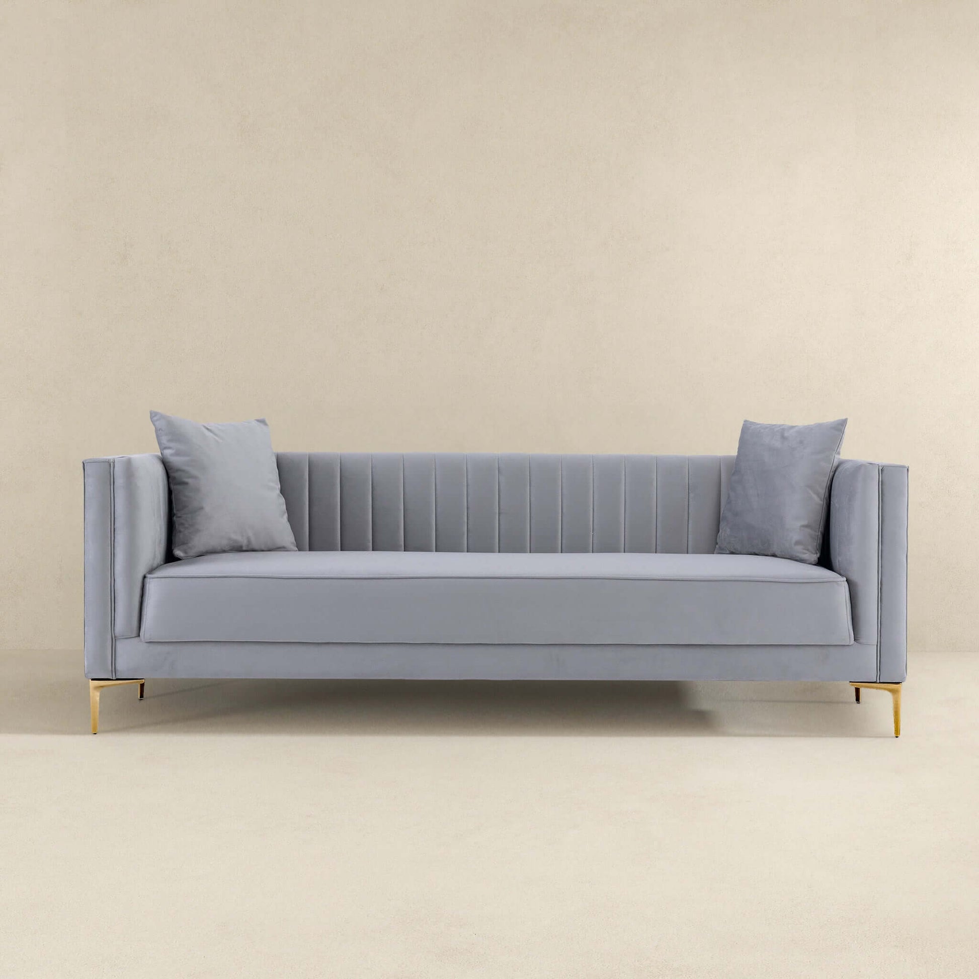 Angelina Mid-Century Modern Velvet Tufted Sofa in grey