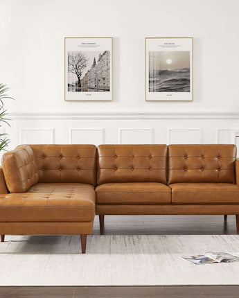 Lucco Mid-Century Modern Genuine Leather Sectional