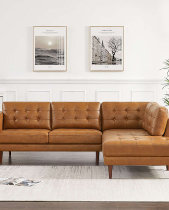 Lucco Mid-Century Modern Genuine Leather Sectional