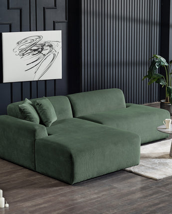 Modern green left side sectional sofa with sleek design.