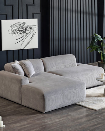 Plush Grey Velvet Sectional Sofa with left-facing orientation.