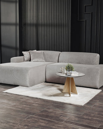 Mar Left Grey Velvet Sectional Sofa with sleek, modern design.