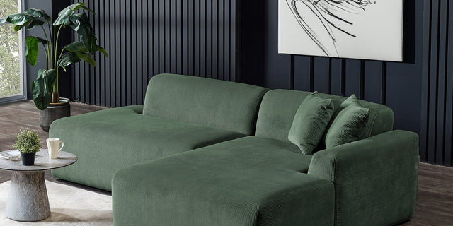 Elegant green Mar Right Side Sectional Sofa with clean lines and plush cushions.