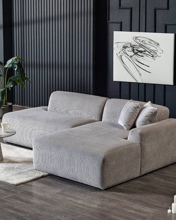 Mar Right Facing Grey Sectional Sofa with sleek modern design.