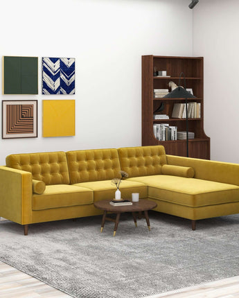 Christian Mid-Century Dark Yellow Velvet Sectional Sofa