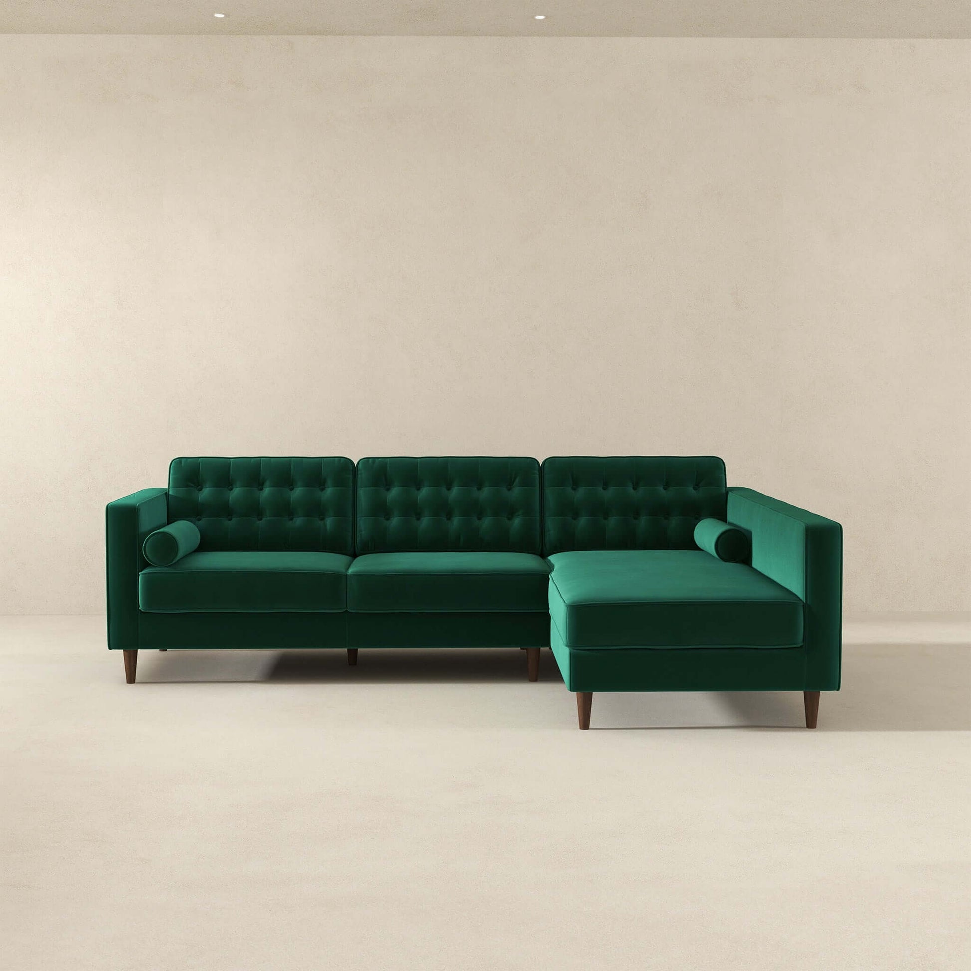 Christian Mid-Century Velvet Sectional Sofa in Green