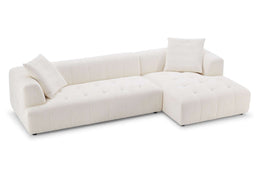 Contemporary boucle sectional in neutral beige tones.