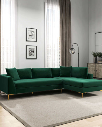 Mano Mid-Century Modern L-Shaped Velvet  Sectional Sofa in Green