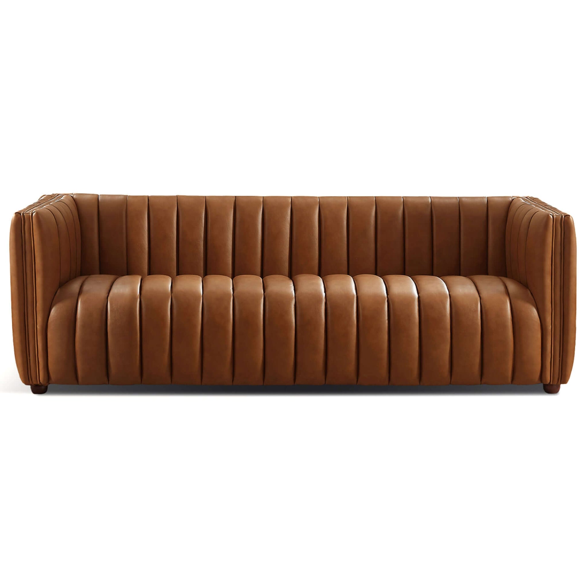 Close up view of  Tan Leather Couch