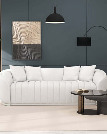 Markus tight back white boucle couch in a modern living room.