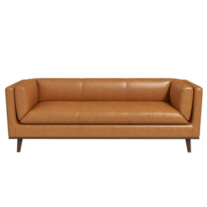 Brown Cassidy Tan Mid-Century Modern Leather Couch