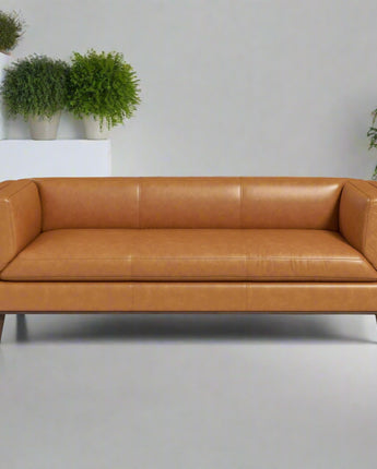 Brown Cassidy Tan Mid-Century Modern Leather Couch