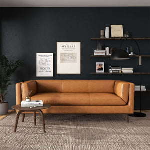 Living Cassidy Tan Mid-Century Modern Leather Couch