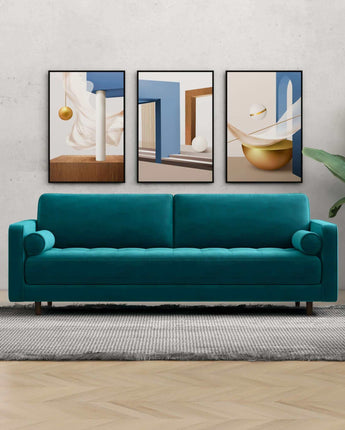 Elegant Anthony velvet modern teal sofa with sleek design.