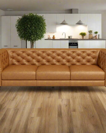 Luxurious Fargo Tan Leather Sofa featuring rich leather upholstery.