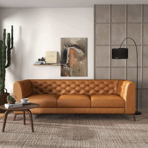 Carter Tufted Tight Back  Mid-Century Leather Sofa 