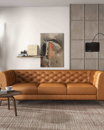 Fargo Tan Leather Sofa with sleek lines and a modern design.