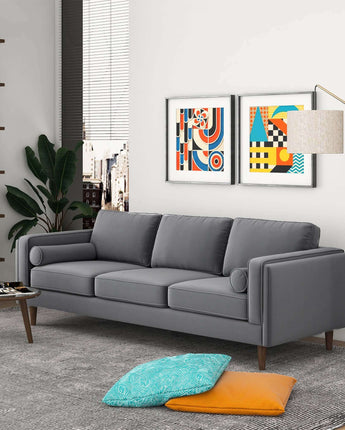 Amber Mid Century Modern Grey Velvet Sofa