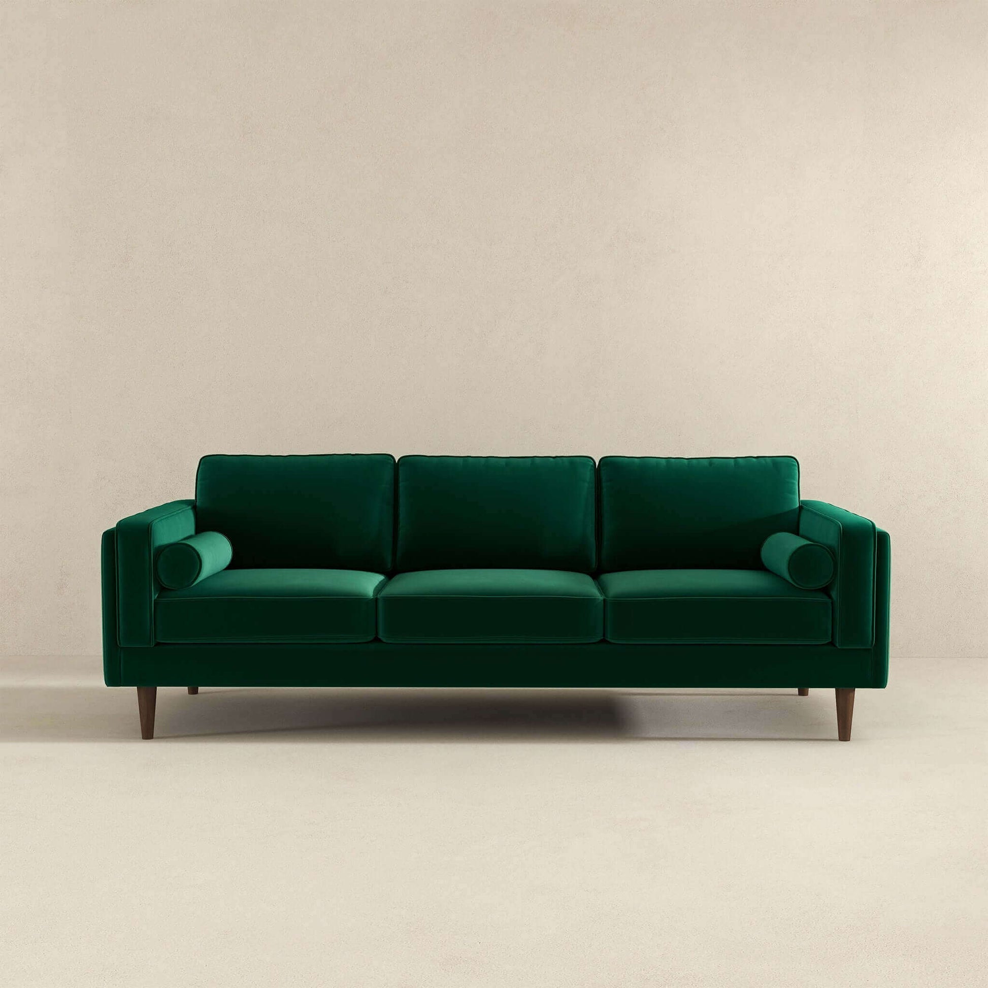 Amber Mid Century Modern Dark Green Velvet Couch