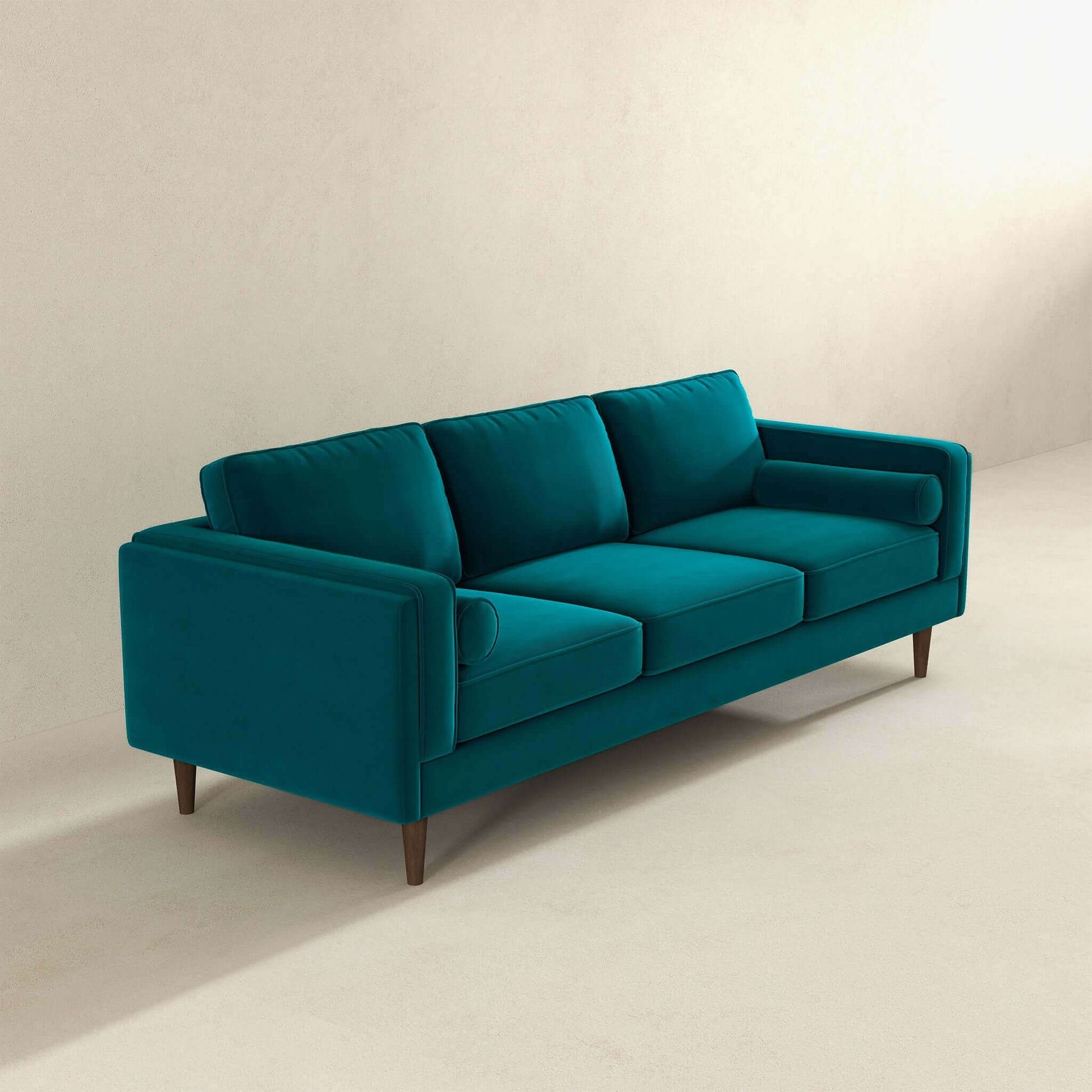 Amber Mid Century Modern Teal Velvet Sofa