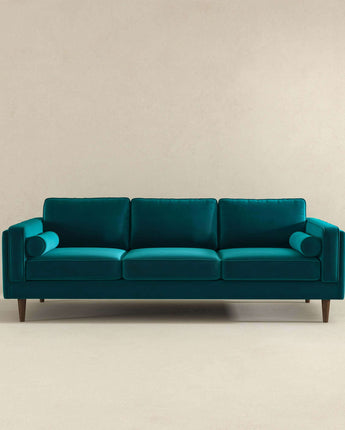 Amber Mid Century Modern Teal Velvet Sofa