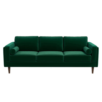 Amber Mid Century Modern Dark Green Velvet Sofa