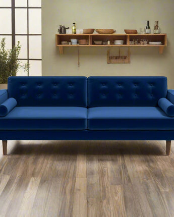 Casey Mid Century Blue Velvet Sofa