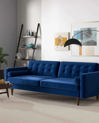 Casey Mid Century Blue Velvet Sofa