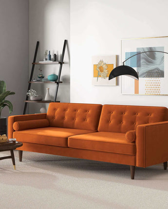 Casey burnt orange furniture set with sleek lines and vibrant color.