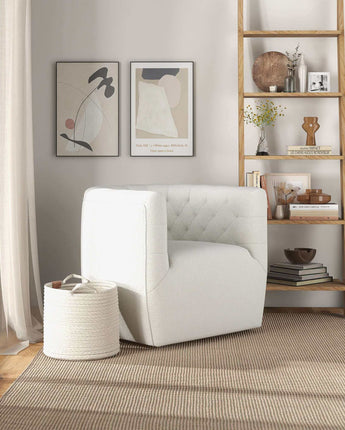 Delaney Mid-Century Modern Cream Boucle  Swivel Chair