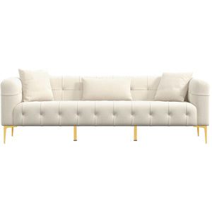 Front View Alessandra Gold Plated Leg French Boucle Sofa in Cream