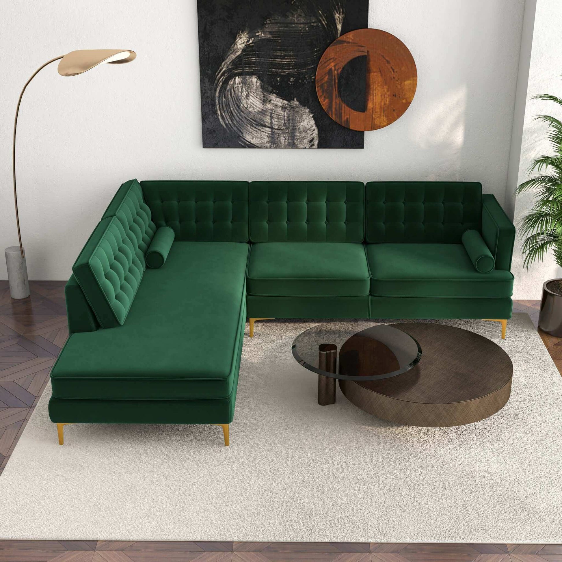 Brooke Sectional Sofa - Green Velvet Left Chaise | Ashcroft Furniture | TX | The Best Drop shipping Supplier in the USA