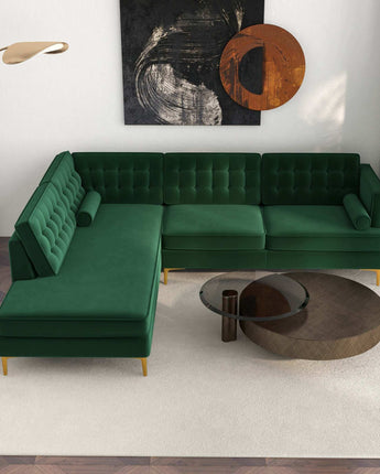 Left Brooke Mid-Century Modern Sectional Sofa in Green