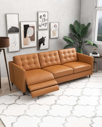 Christopher Leather Electric Reclining Sofa-Tan left | Ashcroft Furniture | TX | The Best Drop shipping Supplier in the USA